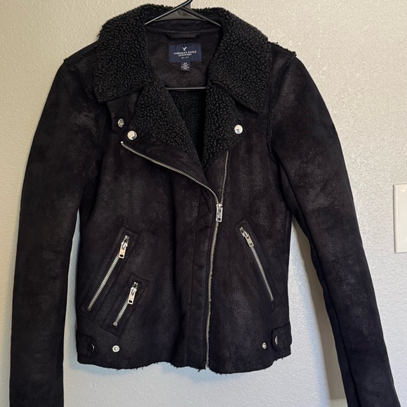 American Eagle Outfitters Jackets & Blazers - American Eagle Black Suede Shearling Moto Jacket